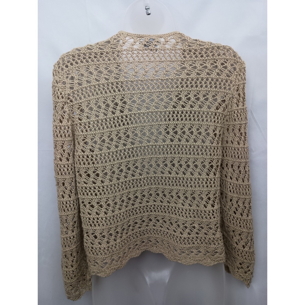 tan beachy sheer fairy y2k boho long sleeve cardigan shall crochet knit office L - Picture 7 of 7